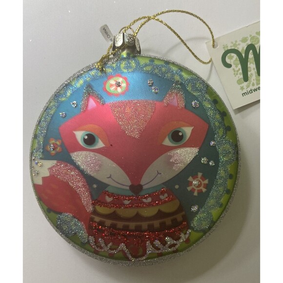 Midwest-CBK Red Fox Glitter Disk Glass Christmas Ornament  104134 - Picture 5 of 8